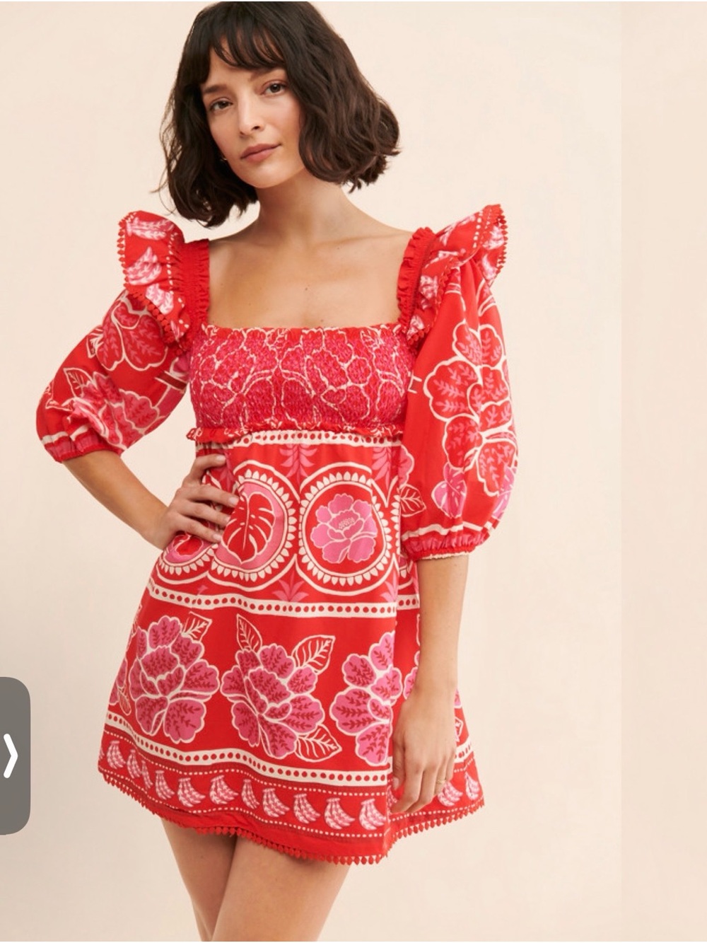 Farm Rio Red Floral Square-Neck Mini Dress - Women
